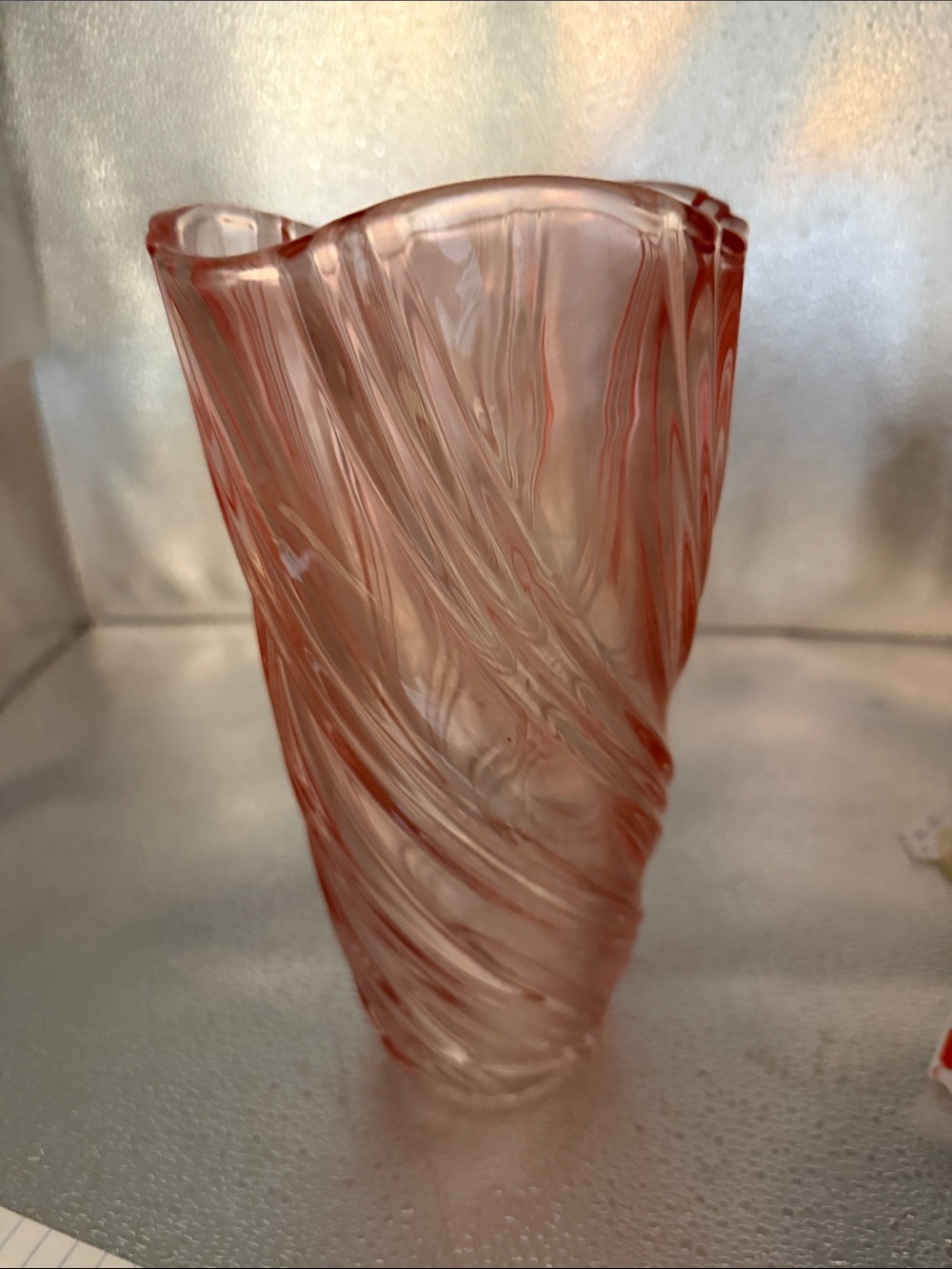 Teleflora twisted gorgeous swirled Swirled Pink Art Glass Vase